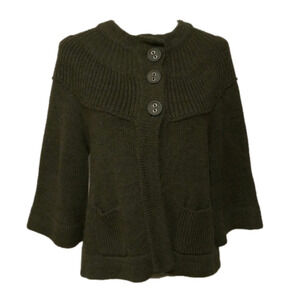 Spunky Green Round Neckline Flare Sleeve Button Up Swing Knit Cardigan Sweater